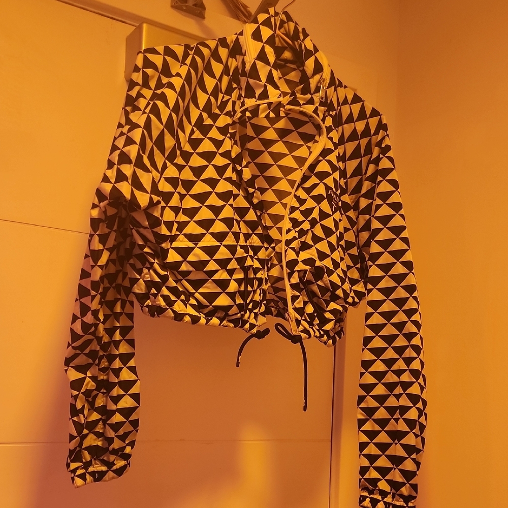 Prada Black and White Bomber Jacket with Geometric Design